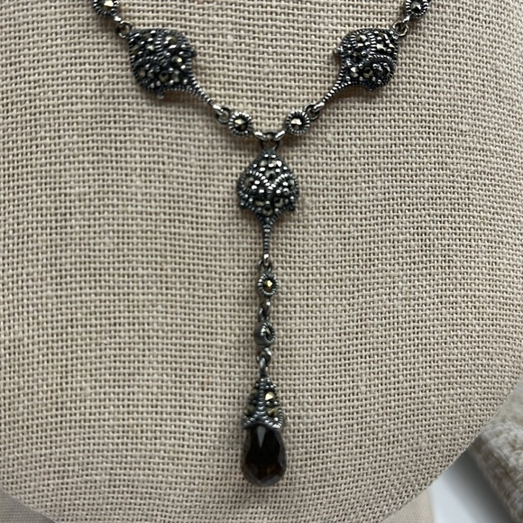 Vintage Sparkle ✨ Suspicion 925 Silver & Marcasite Elegance Necklace 🖤 - Picture 5 of 13